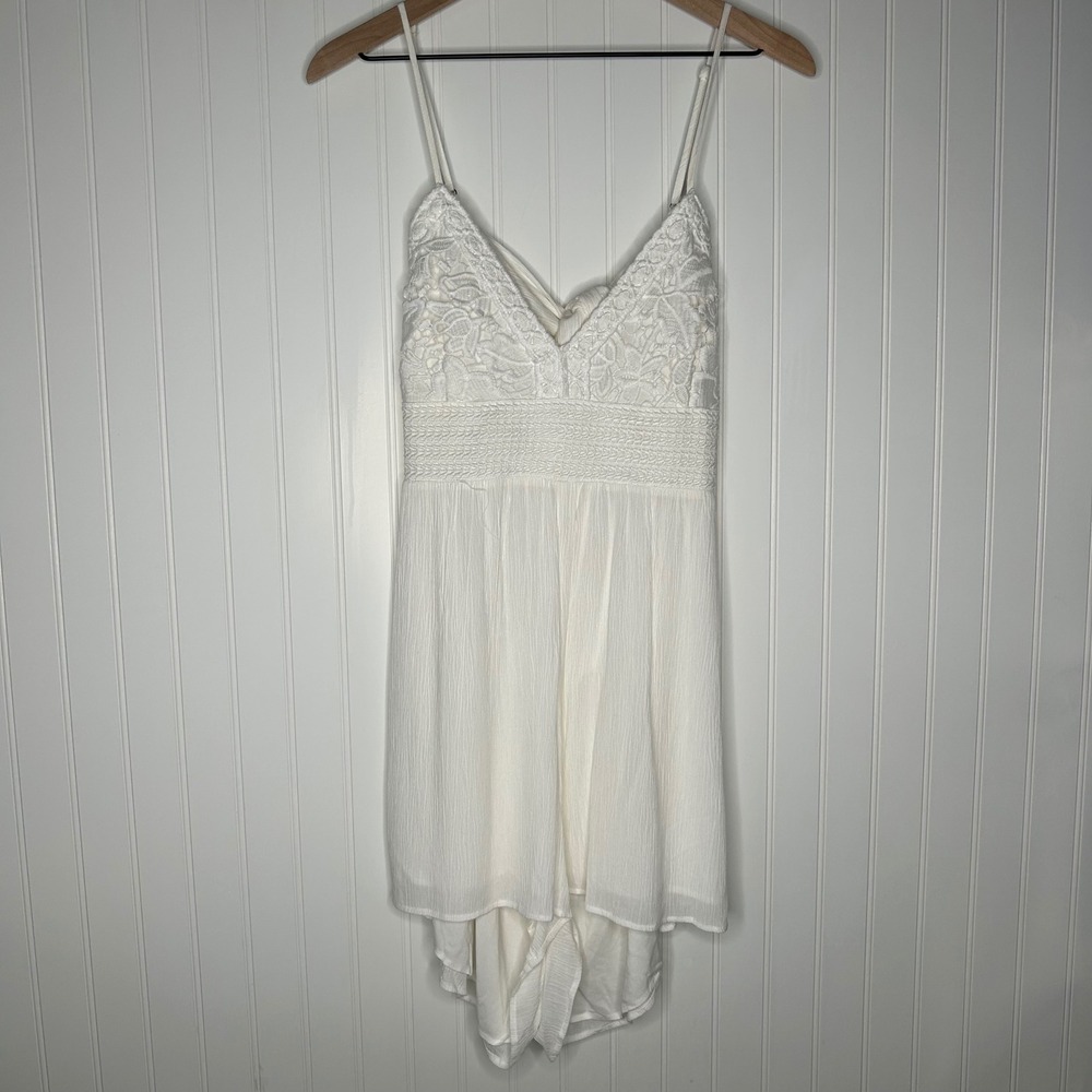 Aeropostale Womens Romper L White Lace Y2K 2000s Cutout Tie Back Mini